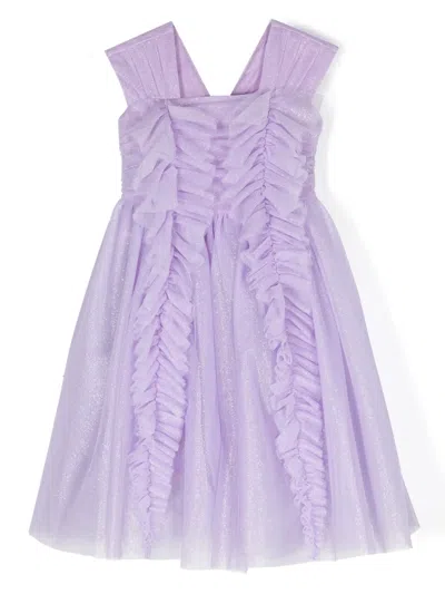 Monnalisa Kids' Ruffled Glitter-detail Dress In Purple