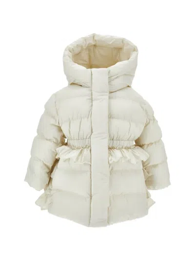 Monnalisa Kids' Ruffled Hooded Coat In White