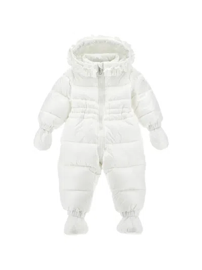 Monnalisa Babies' Ruffled Hooded Snowsuit In White