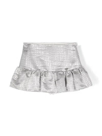 Monnalisa Kids' Ruffled Houndstooth Miniskirt In Grey