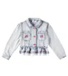 Monnalisa Ruffled Lace-trimmed Denim Jacket In Blue