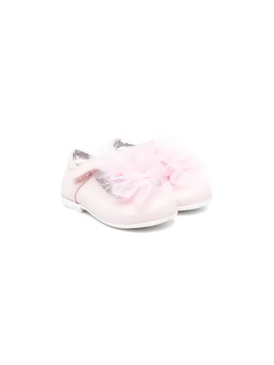 Monnalisa Babies' Ruffled Leather Ballerinas In Pink