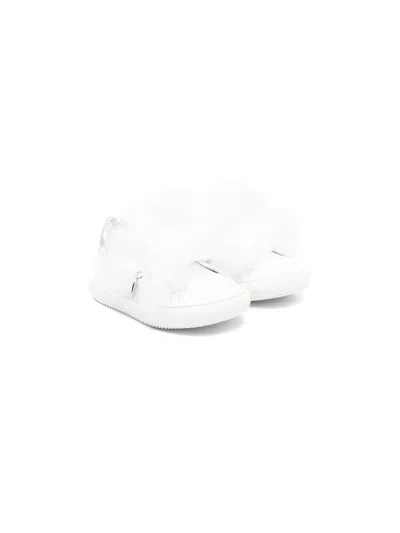 Monnalisa Babies' Ruffled Leather Sneakers In White