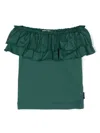 Monnalisa Ruffled Off-shoulder T-shirt In Green