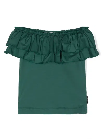 Monnalisa Kids' Ruffled Off-shoulder T-shirt In Green