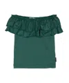 Monnalisa Ruffled Off-shoulder T-shirt In Green