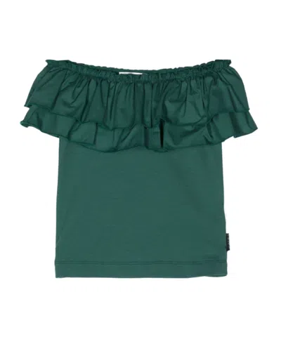Monnalisa Ruffled Off-shoulder T-shirt In Green