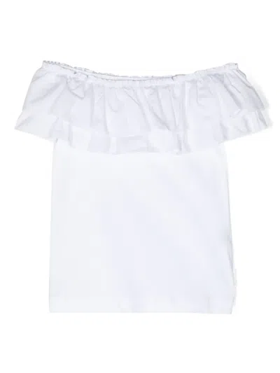 Monnalisa Kids' Ruffled Off-shoulder T-shirt In White