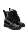 Monnalisa Ruffled Patent-leather Combat Boots In Black