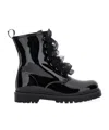 Monnalisa Ruffled Patent-leather Combat Boots In Black