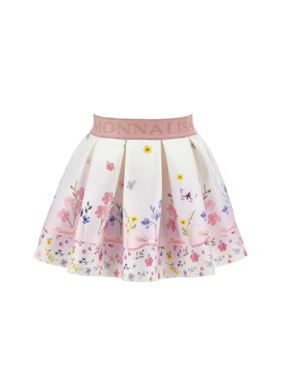 Monnalisa Babies' Floral-print Box-pleat Skirt In White