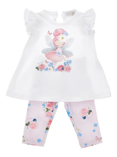 Monnalisa Baby Girls Maxi T-shirt And Leggings Set In White