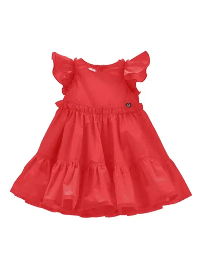 Monnalisa Babies' Ruffled-sleeves Logo-detail Dress In Red