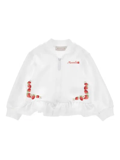 Monnalisa Babies' Ruffled Strawberry-print Jacket In White