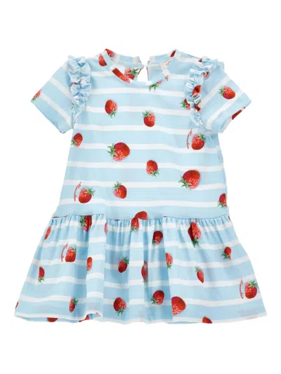 Monnalisa Baby Girls Striped Strawberry Dress In Blue