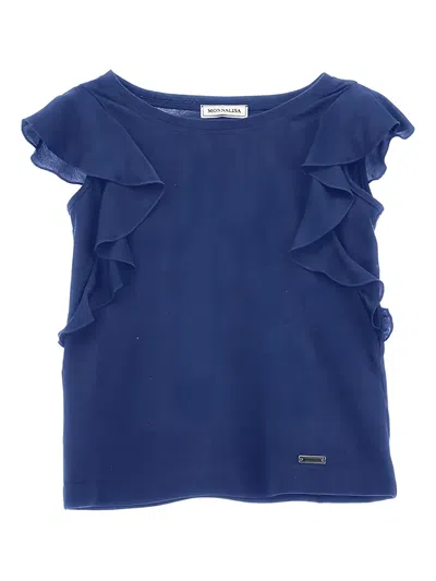 Monnalisa Kids' Ruffled T-shirt In Blue
