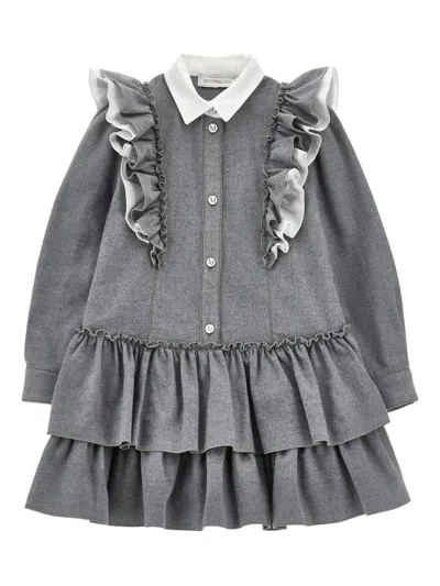 Monnalisa Ruffled Tiered Dress In Blue