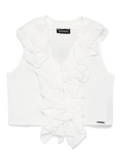 Monnalisa Kids' Ruffled-trim Blouse In Weiss