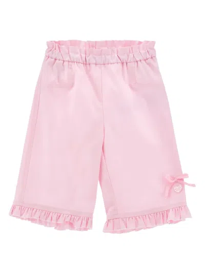 Monnalisa Babies' Ruffled-trim Bow-detail Trousers In Pink