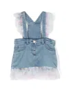 Monnalisa Ruffled-trim Denim Skirt Dungarees In Blue