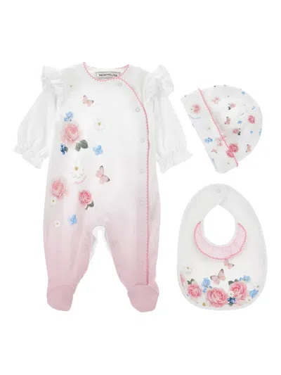 Monnalisa Ruffled-trim Floral-print Babygrow Set In Multi