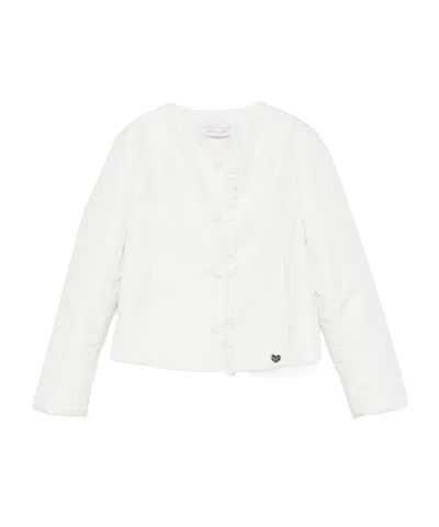 Monnalisa Ruffled-trim Puffer Jacket In White