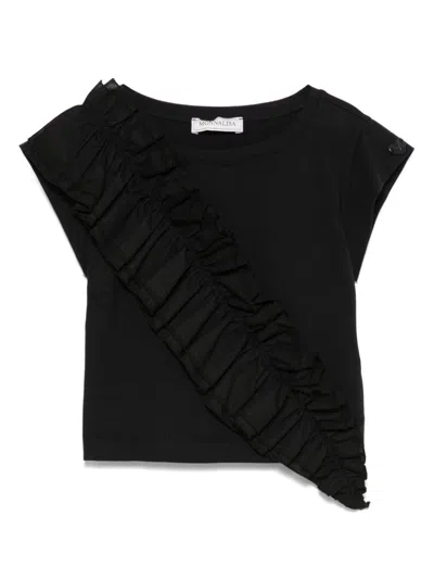 Monnalisa Kids' Ruffled-trim T-shirt In Black