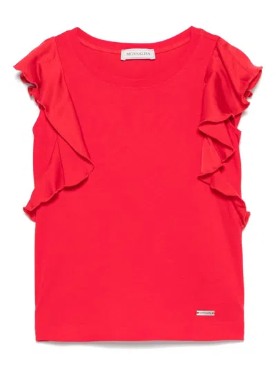 Monnalisa Kids' Ruffled-trim Tank Top In 红色