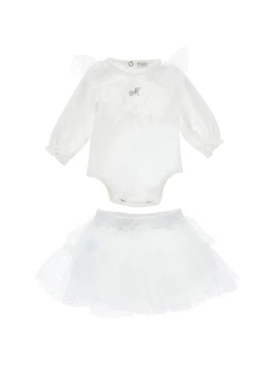 Monnalisa Ruffled Tulle Babygrow Set In White