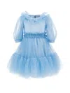 Monnalisa Ruffled Tulle Dress In Blue