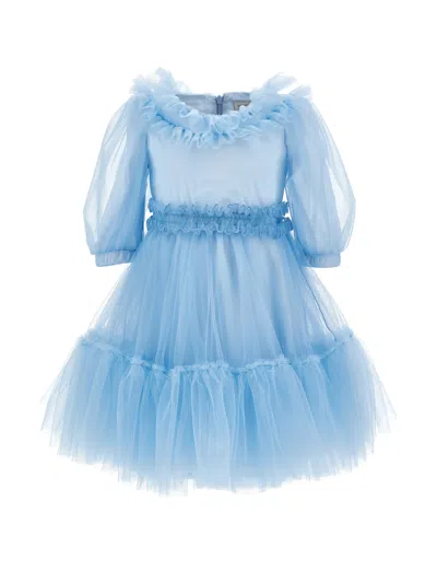 Monnalisa Kids'   Ruffled Tulle Dress In Blue
