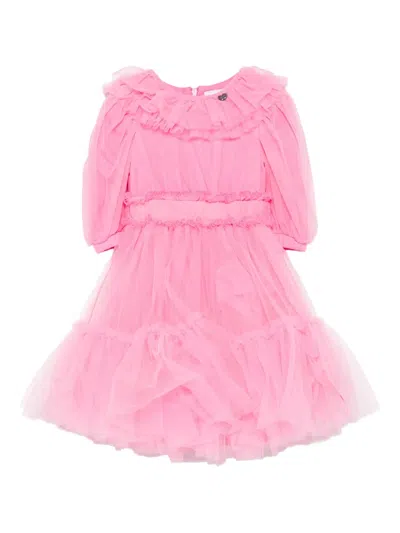 Monnalisa Kids' Ruffled Tulle Dress In Pink