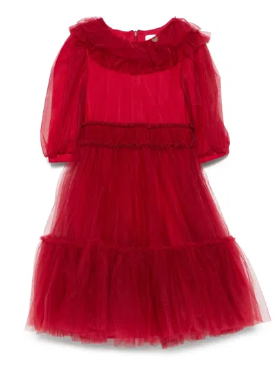 Monnalisa Ruffled Tulle Dress In Red