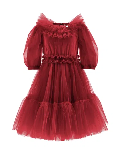 Monnalisa Kids'   Ruffled Tulle Dress In Red