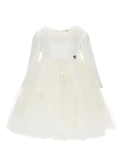 Monnalisa Babies' Ruffled Tulle Dress In White