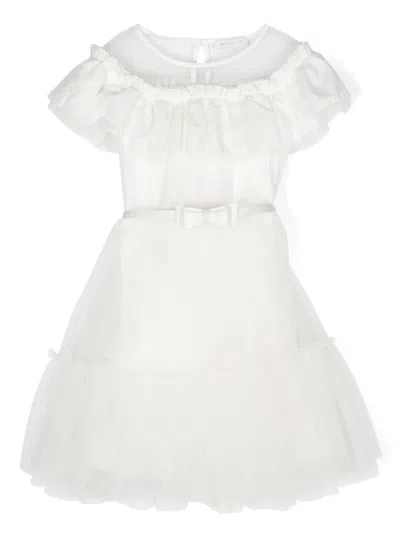 Monnalisa Kids' Ruffled Tulle Dress In White