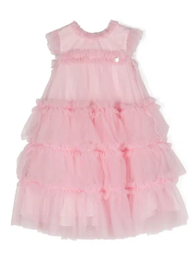 Monnalisa Kids' Ruffled Tulle-overlay Dress In Pink
