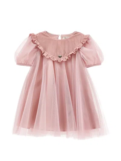 Monnalisa Kids' Ruffled Tulle-panel Dress In Pink
