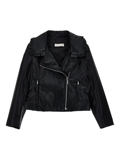 Monnalisa Kids' Ruffled Zip Jacket In Black