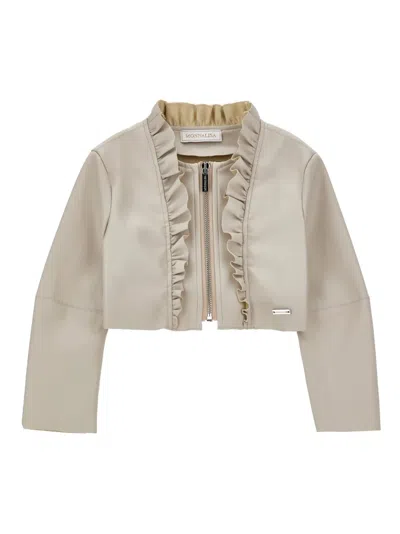 Monnalisa Kids' Ruffled Zip Jacket In Neutral