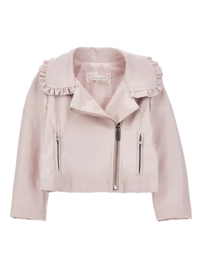 Monnalisa Kids' Ruffled Zip Jacket In Pink