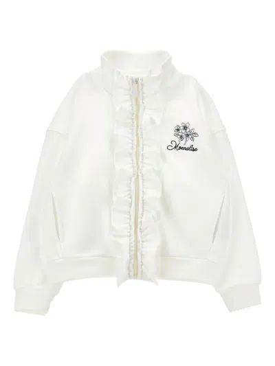 Monnalisa Kids' Ruffled Zip-up Sweatshirt In White
