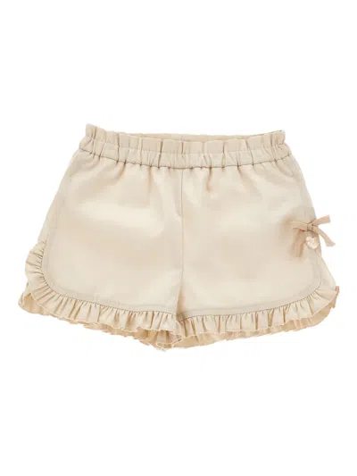 Monnalisa Babies' Ruffled-trim Bow-detail Shorts In Brown
