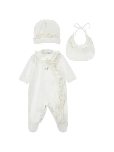 Monnalisa Ruffle-trimmed Embroidered Babywear In Brown