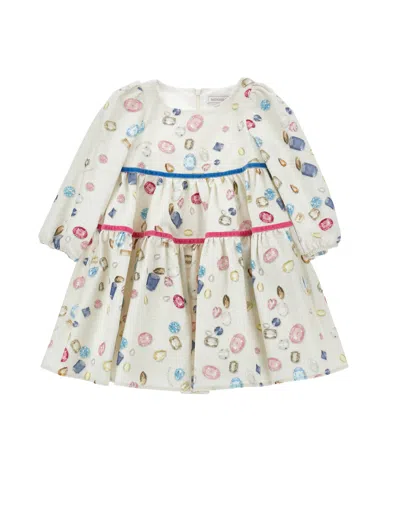 Monnalisa Kids' Rüschenkleid Mit Schmucksteinen In White