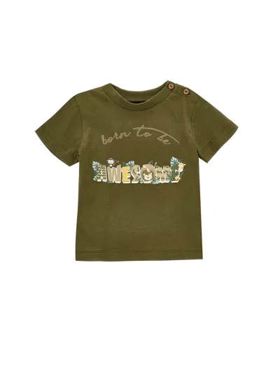 Monnalisa Kids'   Safari Jersey T-shirt In Sage Green + Beige