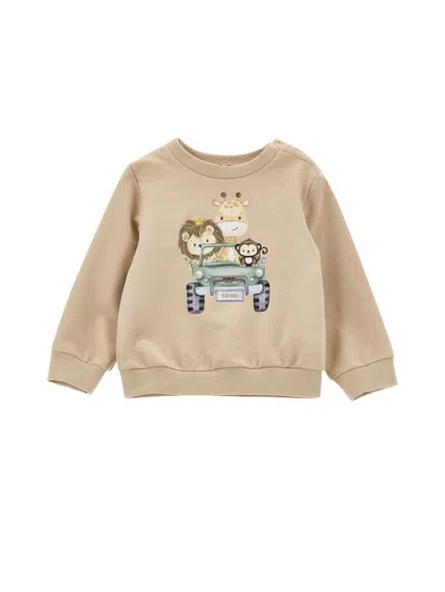 Monnalisa Babies'   Safari Print Cotton Sweatshirt In Beige