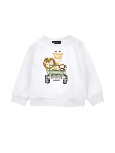 Monnalisa Kids'   Safari Print Cotton Sweatshirt In White