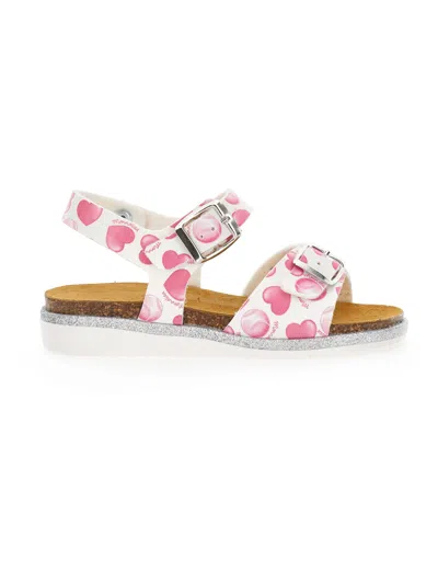 Monnalisa Kids'   Sandal With Heart Print In White + Cherry Red