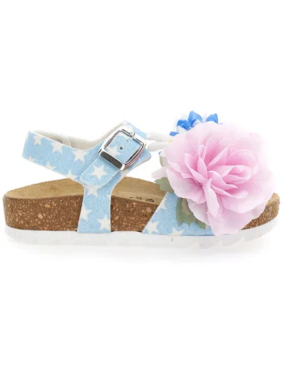 Monnalisa Kids'   Sandals With Appliquéd Flowers In Light Blue